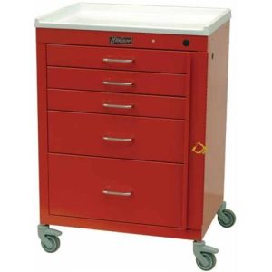 Harloff Mini24 Emergency Cart, Five Drawer, Short Cabinet, Basic Electronic Pushbutton Lock with Key Lock