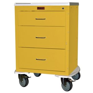 Harloff Mini24 Infection Control Cart, Three Drawers with Key Lock, Pontoon Bumper and 5' Casters