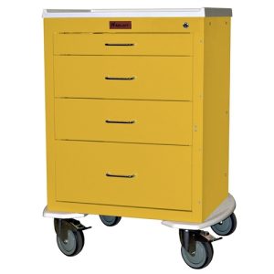 Harloff Mini24 Infection Control Cart, Four Drawers with Key Lock, Pontoon Bumper and 5' Casters