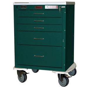 Harloff Mini24 Anesthesia Cart, Five Drawers with Electronic Locking with Proximity Reader and Keypad