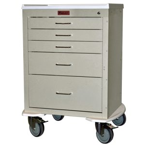 Harloff Mini24 Anesthesia Cart, Five Drawers, Short Cabinet and Pontoon Bumper and 5' Casters