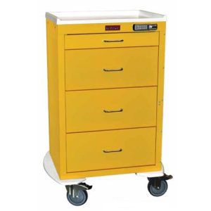 Harloff 4254E, Mini24 Isolation Cart with Bumper and 5' Wheels, Four Drawers with Basic Electronic Lock