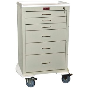 Harloff Mini24 Procedure Cart, Tall Cabinet, Six Drawers with Key Lock