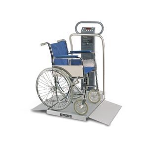 6002 Wheelchair Scale with standard weight (lb/kg) (X), data port (X) and power adapter w/hospital-grade cord & plug (B)