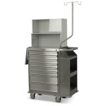 Harloff Stainless steel Cast Cart with Top Compartment, Eight Drawers, Deluxe Package
