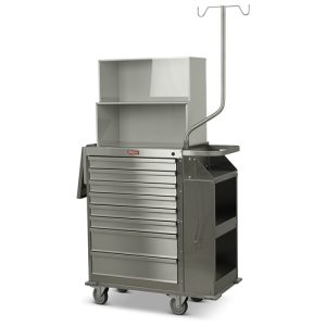 Harloff Stainless steel Cast Cart with Top Compartment, Eight Drawers, Deluxe Package