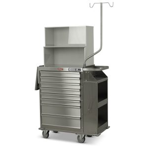 Harloff Stainless Steel Cast Cart, Eight Drawers with Basic Electronic Push Button Lock, Deluxe Package
