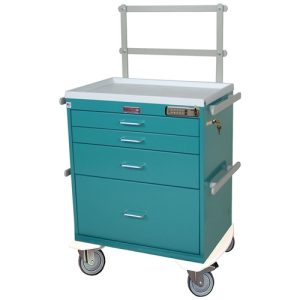 Harloff Anesthesia Cart, Workstation, Four Drawers, Basic Electronic Pushbutton Lock with Key Lock, Specialty Package