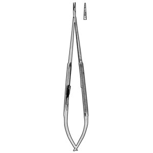 Sklar 7' Titanium Castroviejo Needle Holder Straight, Round Handle with Catch, 11mm x 0.8mm Diamond Jaw