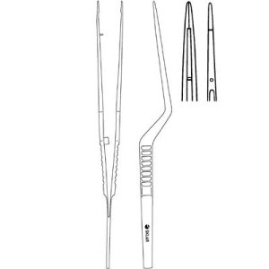 Sklar Micro Forceps, Bayonet Flat Handle, Angled Blunt 200mm - 8'