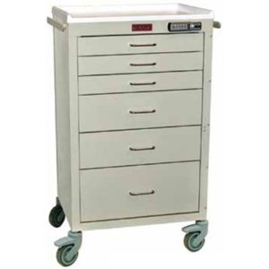 Harloff 24 Mini Cart, Aluminum, Six Drawers, Basic Electronic Pushbutton Lock with Key Lock