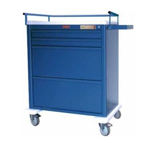 Harloff Universal Line Medication Cart, Aluminum, Four Drawers with Key Lock