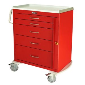 Harloff M-Series Medium Height Emergency Cart, Five Drawers with Breakaway Lock