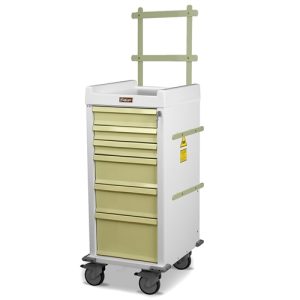 Harloff MR-Conditional Anesthesia Cart, Narrow Body, Six Drawers with Key Lock, Accessory Package