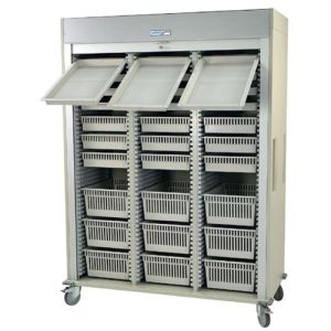 Harloff Triple Column Medical Storage Cart, Tambour Doors and Plastic Interior Side Panels with Key Lock
