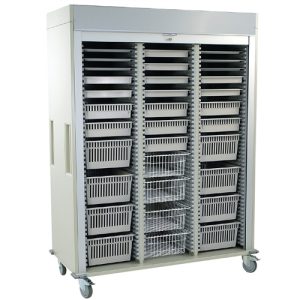 Harloff Triple Column Medical Storage Cart, Plastic Interior Side Panels with Key Lock