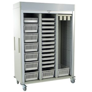 Harloff Triple Column Medical Storage Cart, Painted Steel Cabinet, Tambour Doors with Key Lock