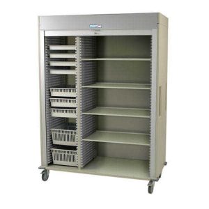 Harloff Triple Staple Column Medical Storage Cart, Tambour Doors with Key Lock