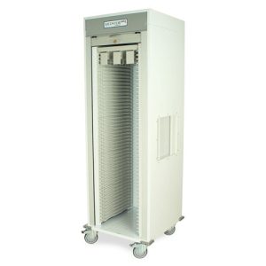 Harloff Single Column Medical Storage Cart, H+H Panels, Tambour Doors with Key Lock
