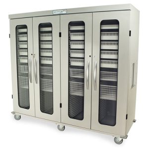 Harloff MSPM84-00GK Quad Column Medical Storage Cabinet, Tempered Glass and Four Doors with Key Lock