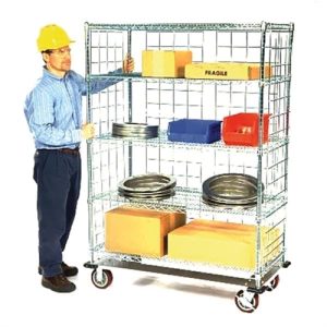 Lakeside Round Post, Enclosed Dolly Base Cart, (4) 24 x 60 Shelves, 72' Posts