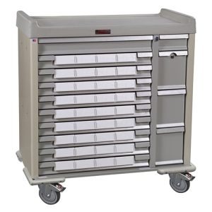 Harloff Standard Line Medication Cart, Pull Out Shelf and 5' Bins Drawer Dividers with Key Lock, Standard Package