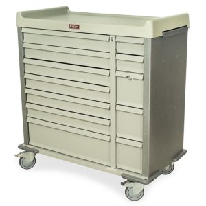 Harloff Standard Line Multi Dose Medication Cart, Pull Out Shelf and 72 Bins Internal Drawer Dividers with Key Lock