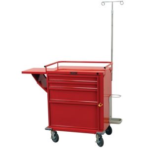 Harloff V-Series Short Emergency Cart, 24' Cabinet and Four Drawers with Push Handle, Breakaway Lock