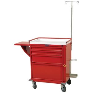 Harloff V-Series Short Emergency Cart, 24' Cabinet and Four Drawers with Push Handle, Breakaway Lock - Emergency Accessory Package