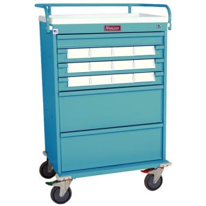 Harloff Value Line Medication Cart, Top Rail, Pull Out Shelf and 5' Bins Dividers with Key Lock - Standard Package