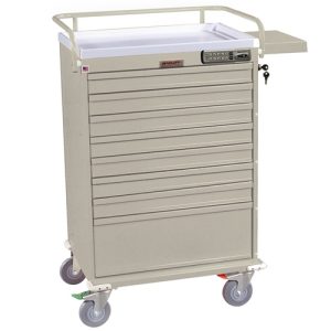 Harloff Value Unit Dose Medication Cart, Top Rail and Pull Out Side Shelf with Basic Electronic Pushbutton Lock - 216 Boxes