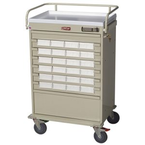 Harloff Value Medication Cart, Pull Out Side Shelf and 5' Bins Dividers with Basic Electronic Pushbutton Lock